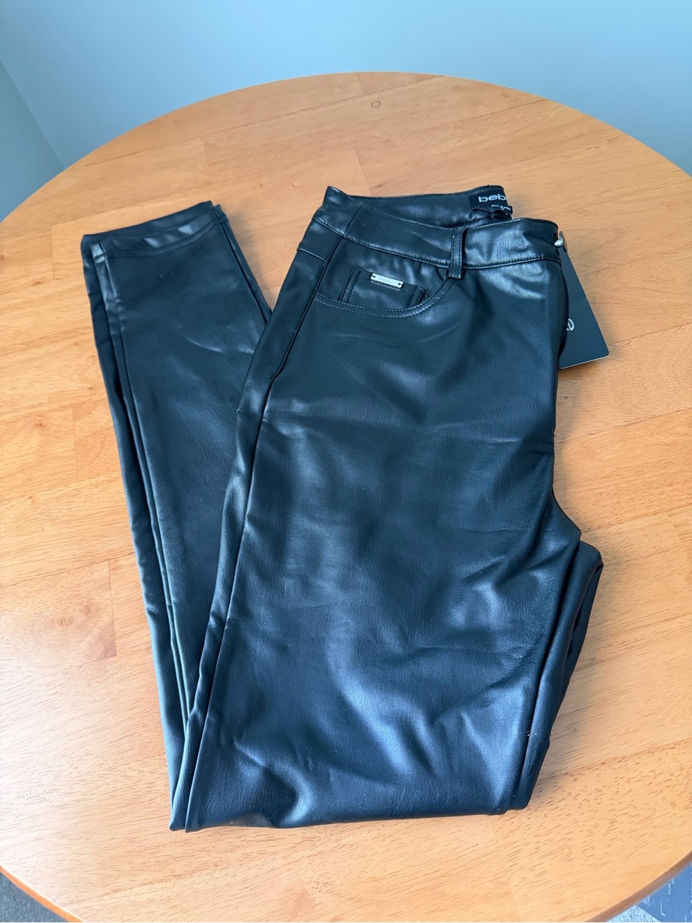 bebe Black Faux Leather Skinny Pants
